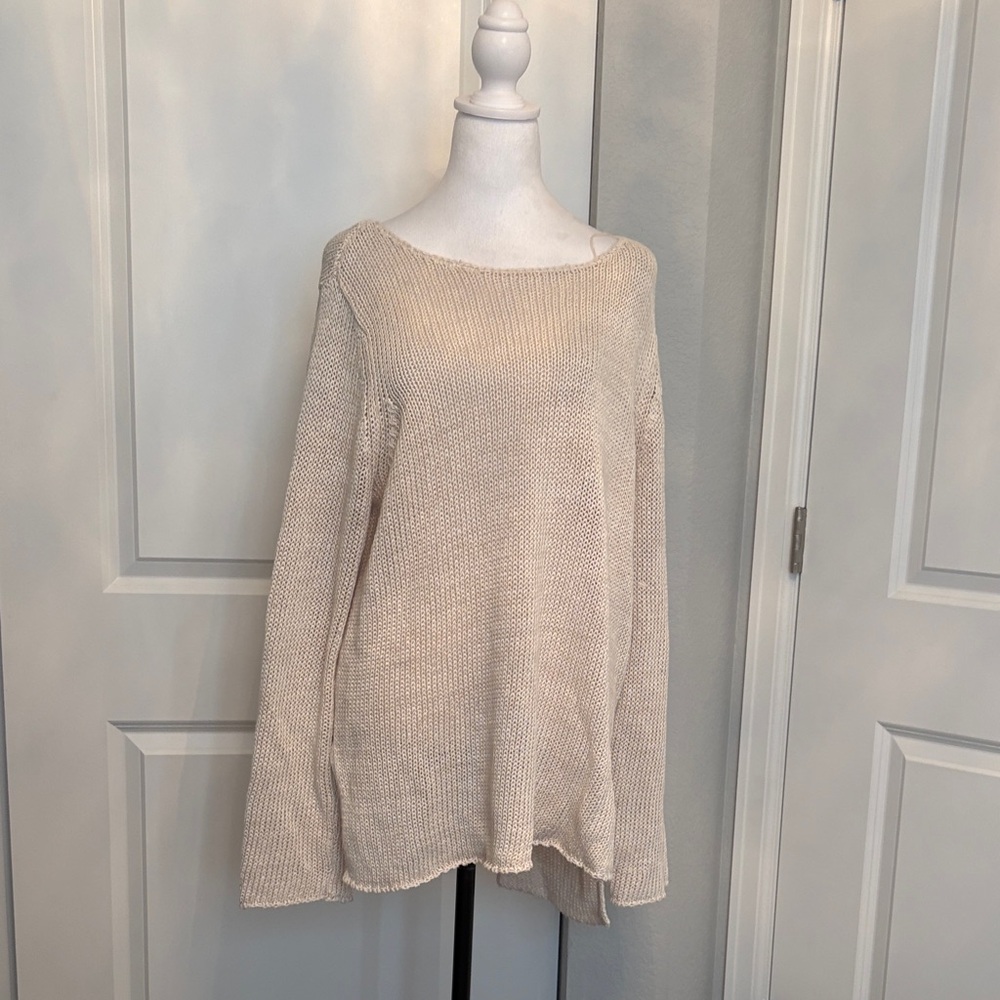Ann Taylor Cream Off-the-Shoulder 75% linen Sweater